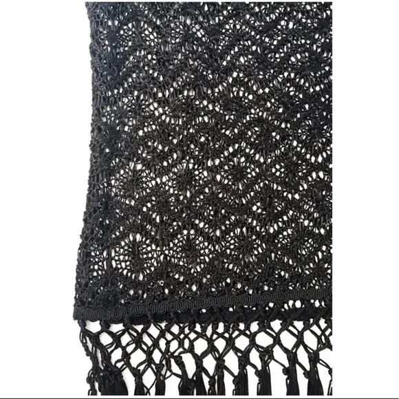 Cache Black Top Boho Fringe Crochet Tank Sequins - Picture 2 of 5